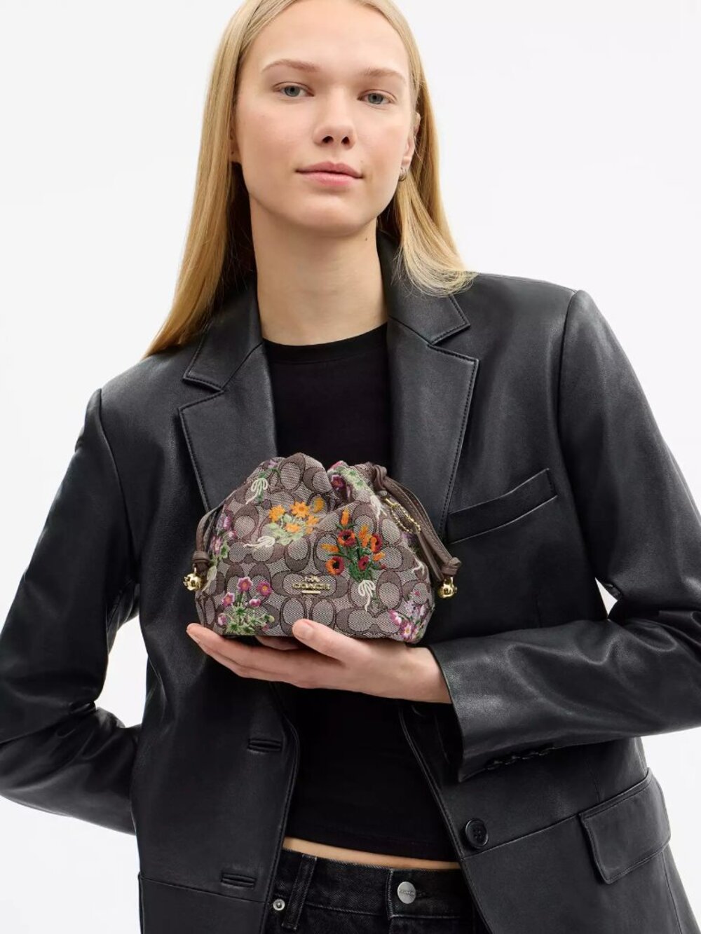COACH CDZ94 Faye Mini Drawstring Bag Signature Jacquard Floral Embroidery NWT - Picture 2 of 16